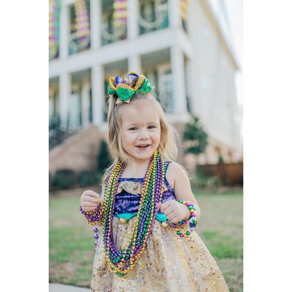 Lilly Reese Bowtique 4" Mardi Gras Glitter Ribbon Bow - Picture 3 of 3
